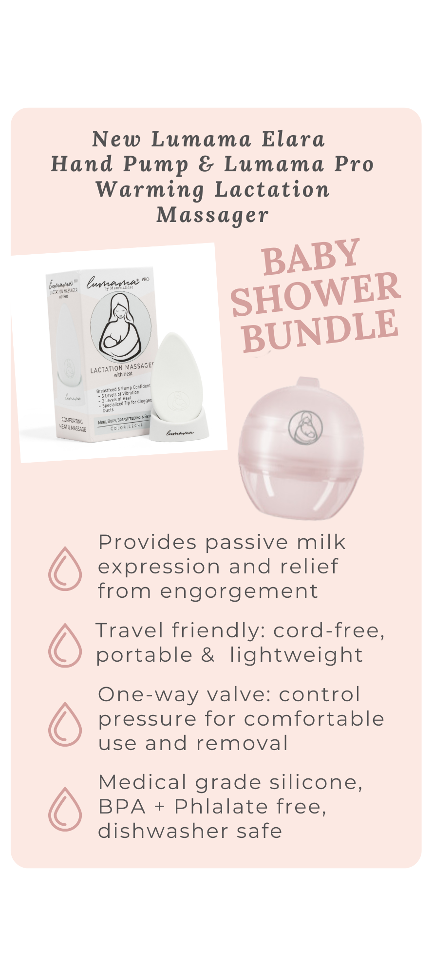 Baby shower gift lactation massager and hand pump